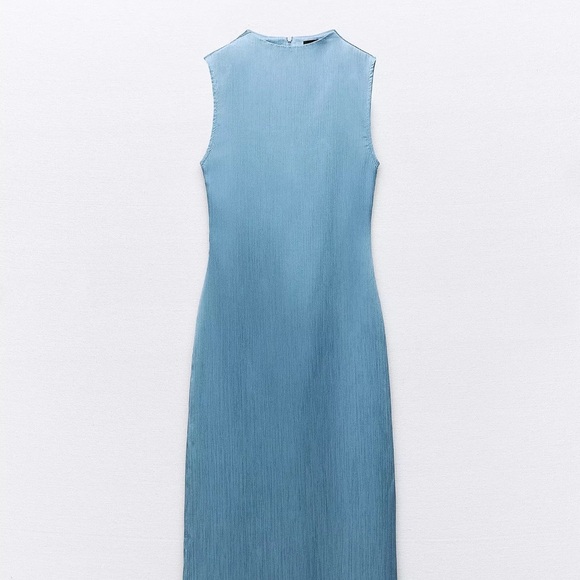 Zara Blue Mock Neck Sheath Dress - Picture 1 of 6